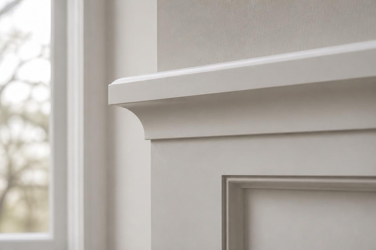 Detail van strak afgewerkt houten lijstwerk na spuitwerk